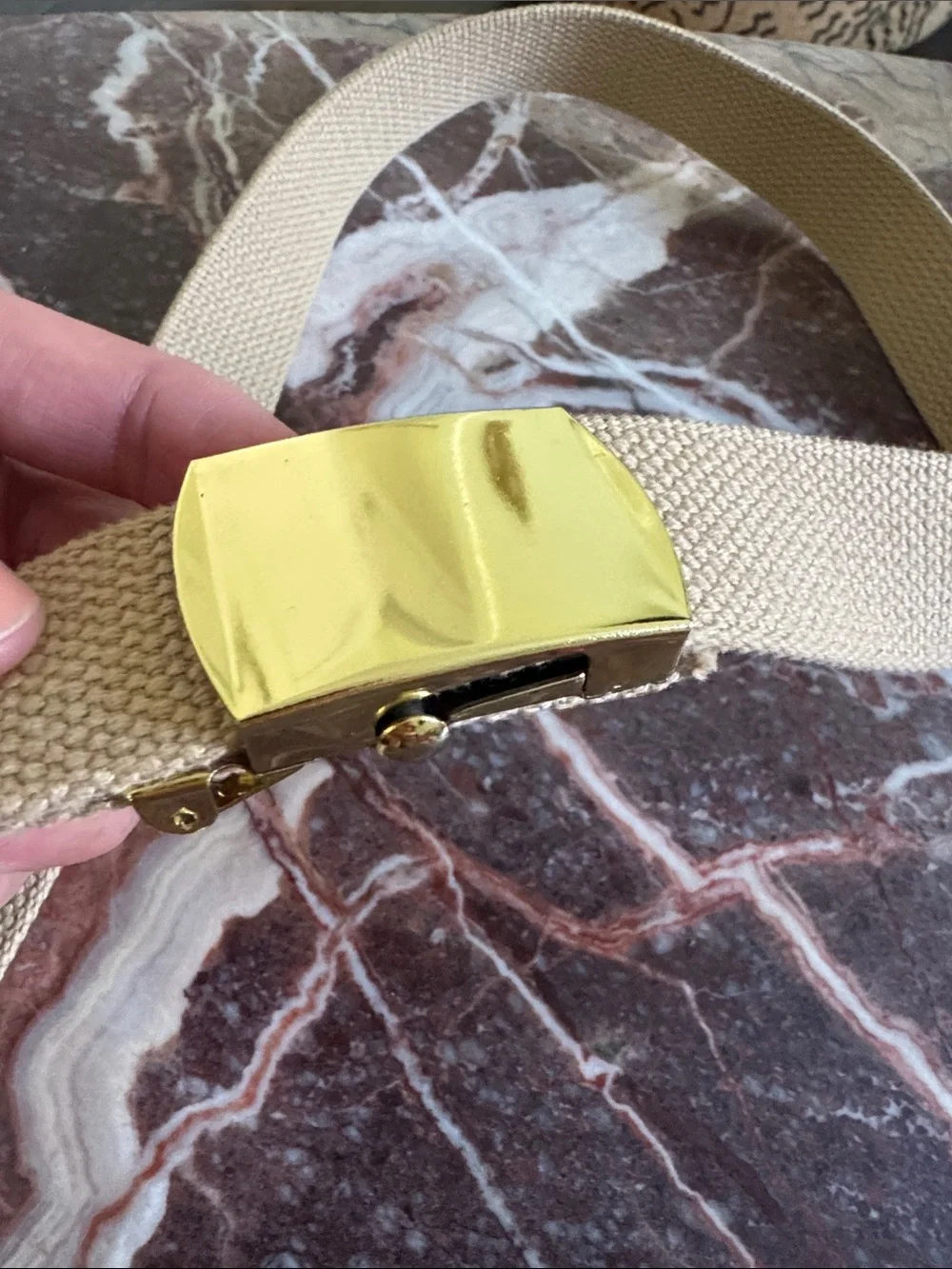 Vintage Tan Canvas Belt with Gold Tone Buckle